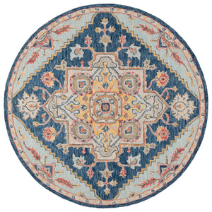 Safavieh Metro Exquisite Hand-tufted Area Rug - Timeless Elegance With Floral & Geometric Patterns, 80% Wool Navy ,Beige 80% Wool,20% Cotton Met728n-6