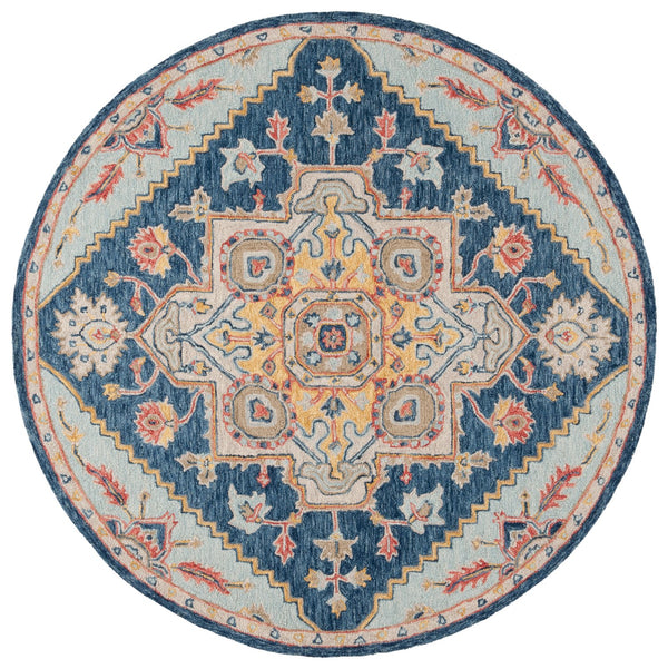 Safavieh Metro Exquisite Hand-tufted Area Rug - Timeless Elegance With Floral & Geometric Patterns, 80% Wool Navy ,Beige 80% Wool,20% Cotton Met728n-6