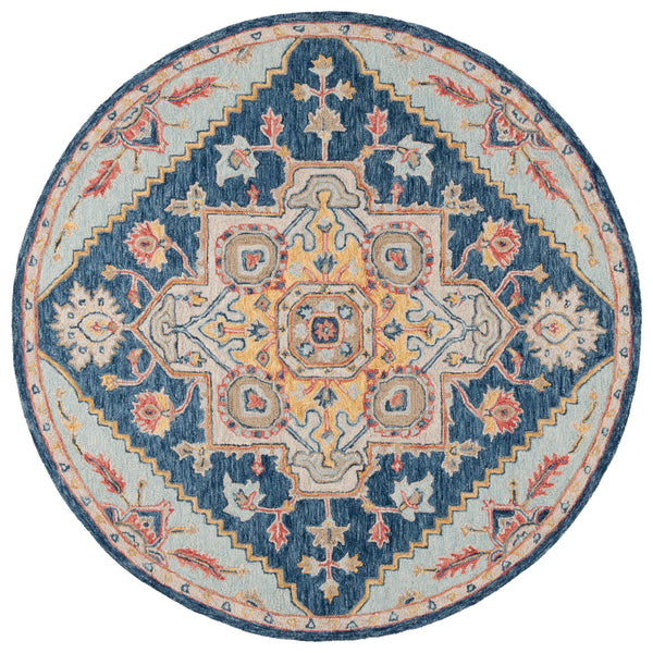 Safavieh Metro Hand-Tufted 8X10 Navy Beige Area Rug - 80% Wool 20% Cotton Plush 3/8" Pile, Transitional Elegance 9'-0" x 12'-0" MET728N-9