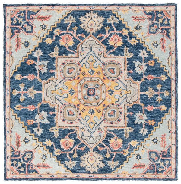 Safavieh Metro Exquisite Hand-tufted Area Rug - Timeless Elegance With Floral & Geometric Patterns, 80% Wool Navy ,Beige 80% Wool,20% Cotton Met728n-6