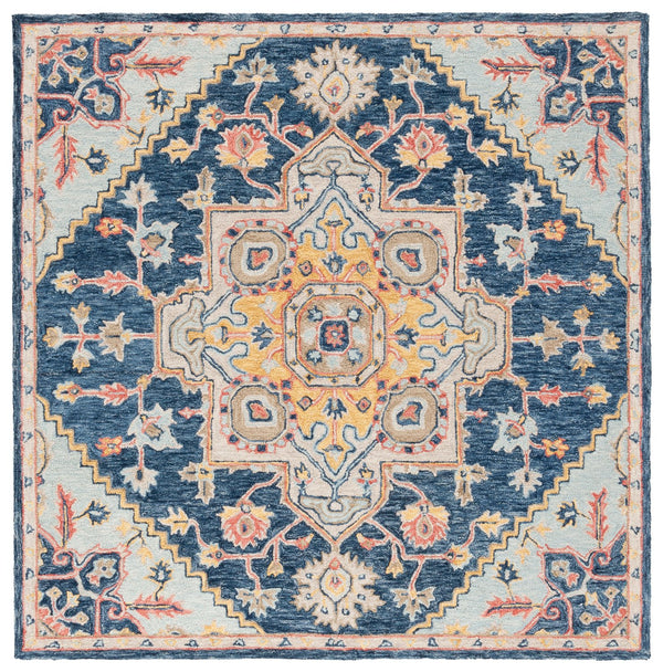 Safavieh Metro Hand-Tufted 8X10 Navy Beige Area Rug - 80% Wool 20% Cotton Plush 3/8" Pile, Transitional Elegance 9'-0" x 12'-0" MET728N-9