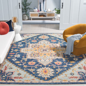 Safavieh Metro Exquisite Hand-tufted Area Rug - Timeless Elegance With Floral & Geometric Patterns, 80% Wool Navy ,Beige 80% Wool,20% Cotton Met728n-6