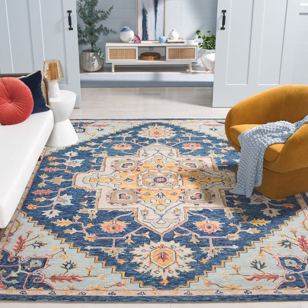 Safavieh Metro Exquisite Hand-tufted Area Rug - Timeless Elegance With Floral & Geometric Patterns, 80% Wool Navy ,Beige 80% Wool,20% Cotton Met728n-6