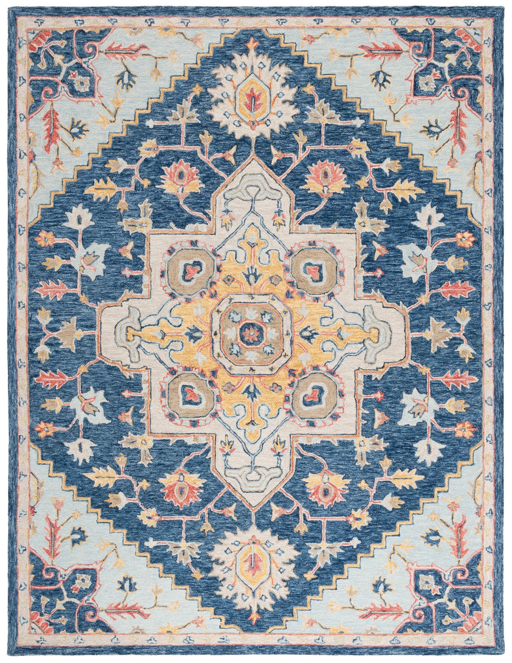 Safavieh Metro Exquisite Hand-tufted Area Rug - Timeless Elegance With Floral & Geometric Patterns, 80% Wool Navy ,Beige 80% Wool,20% Cotton Met728n-6