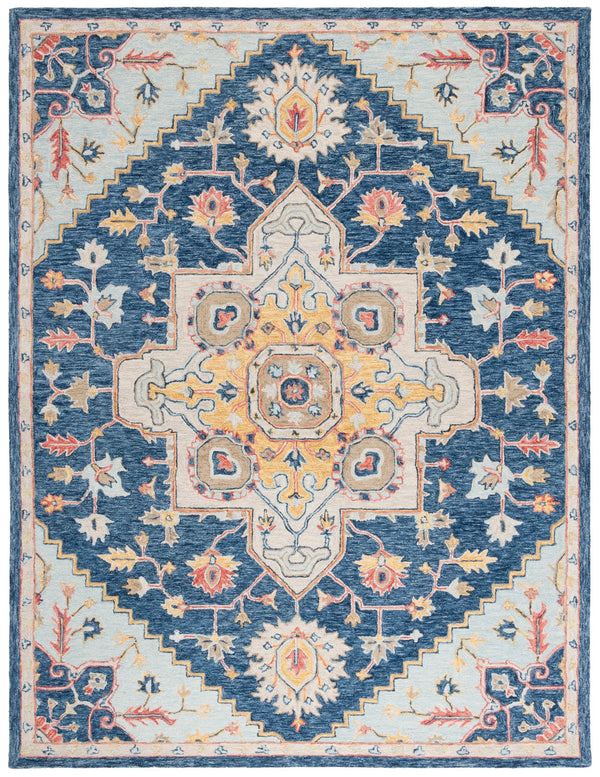 Safavieh Metro Exquisite Hand-tufted Area Rug - Timeless Elegance With Floral & Geometric Patterns, 80% Wool Navy ,Beige 80% Wool,20% Cotton Met728n-6