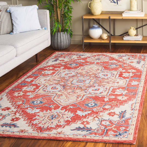 Safavieh Metro Exquisite Hand-tufted Area Rug - Timeless Elegance With Floral & Geometric Patterns, 80% Wool Red ,Beige 80% Wool,20% Cotton Met728q-28