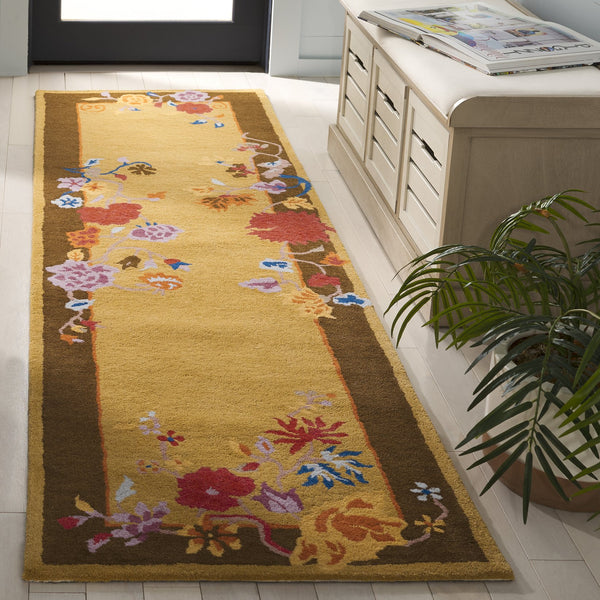 Safavieh Metro Hand-tufted Runner Rug - Luxurious Floral Design In Warm Hues For Elegant Home Décor Gold ,Brown 80% Wool,20% Cotton Met729d-28