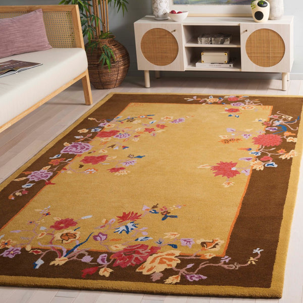 Safavieh Metro Hand-tufted Floral Area Rug - Luxurious Indian Craftsmanship In Elegant Warm Hues For Home Decor Gold ,Brown 80% Wool,20% Cotton Met729d-3