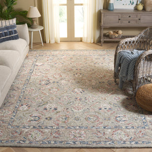 Safavieh Metro Hand-tufted Area Rug – Luxurious Wool & Cotton Blend, Timeless Floral Design For Your Home Grey ,Rust 80% Wool,20% Cotton Met754f-6