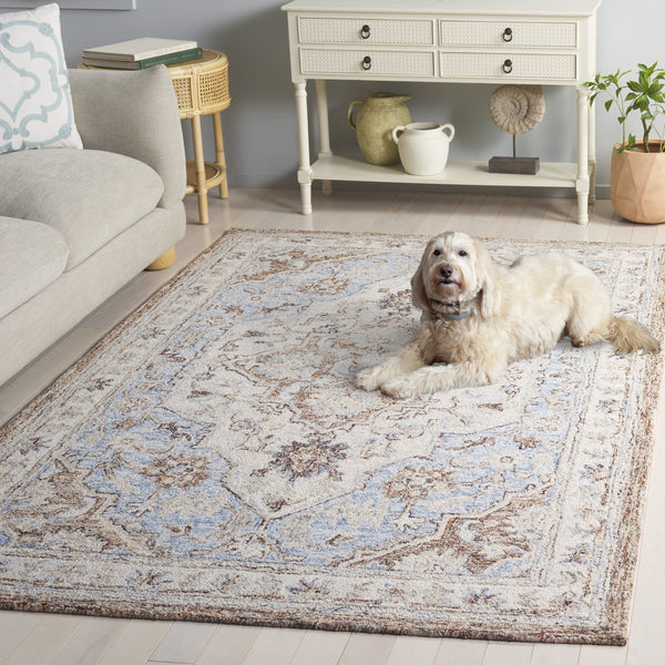 Safavieh Metro Hand-Tufted Wool-Cotton Area Rug In Soft Beige And Blue — Classic Floral Design, Durable Feel 9'-0" x 12'-0" MET755B-9