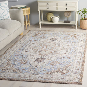 Safavieh Metro Hand-Tufted Wool-Cotton Area Rug In Soft Beige And Blue — Classic Floral Design, Durable Feel 9'-0" x 12'-0" MET755B-9