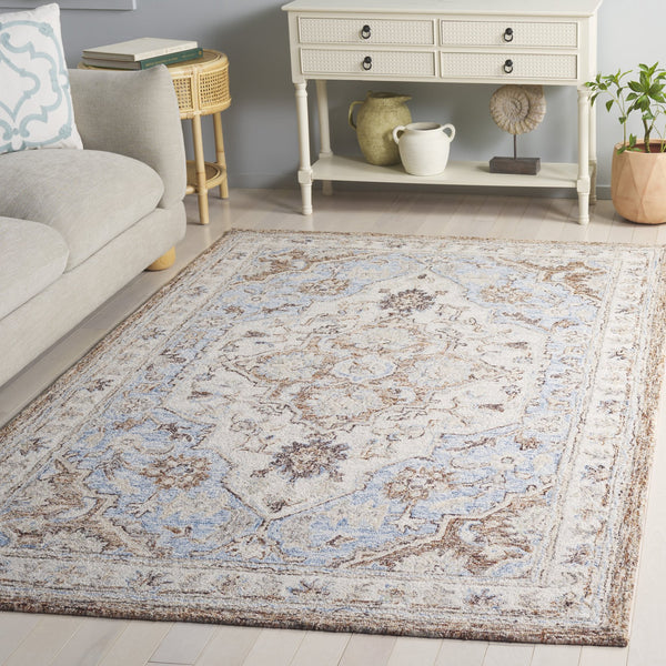 Safavieh Metro Hand-Tufted Wool-Cotton Area Rug In Soft Beige And Blue — Classic Floral Design, Durable Feel 9'-0" x 12'-0" MET755B-9