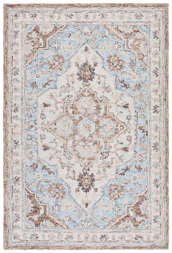 Safavieh Metro Hand‑Tufted Round Rug In Beige And Blue Floral — Wool Blend, Low Pile, Timeless Elegance 6'-0" x 6'-0" MET755B-6R