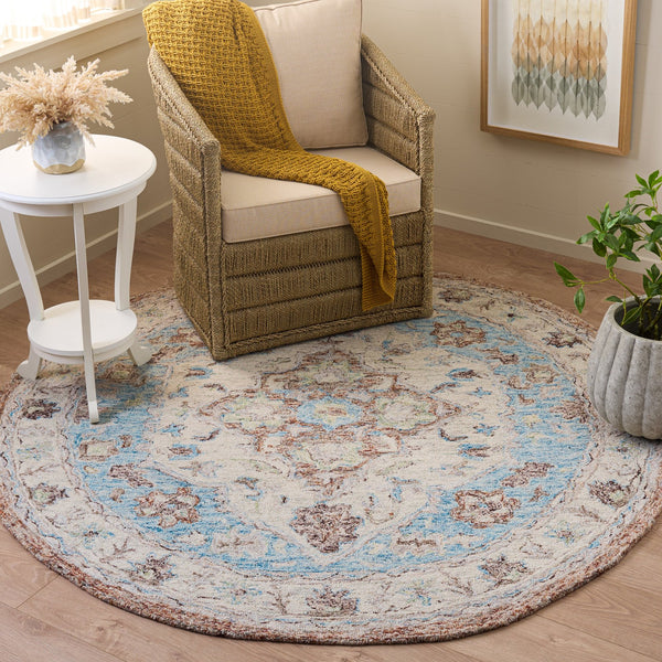 Safavieh Metro Hand-Tufted Wool-Cotton Area Rug In Soft Beige And Blue — Classic Floral Design, Durable Feel 9'-0" x 12'-0" MET755B-9