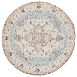 Safavieh Metro Hand‑Tufted Round Rug In Beige And Blue Floral — Wool Blend, Low Pile, Timeless Elegance 6'-0" x 6'-0" MET755B-6R