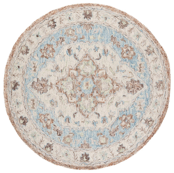 Safavieh Metro Hand‑Tufted Round Rug In Beige And Blue Floral — Wool Blend, Low Pile, Timeless Elegance 6'-0" x 6'-0" MET755B-6R