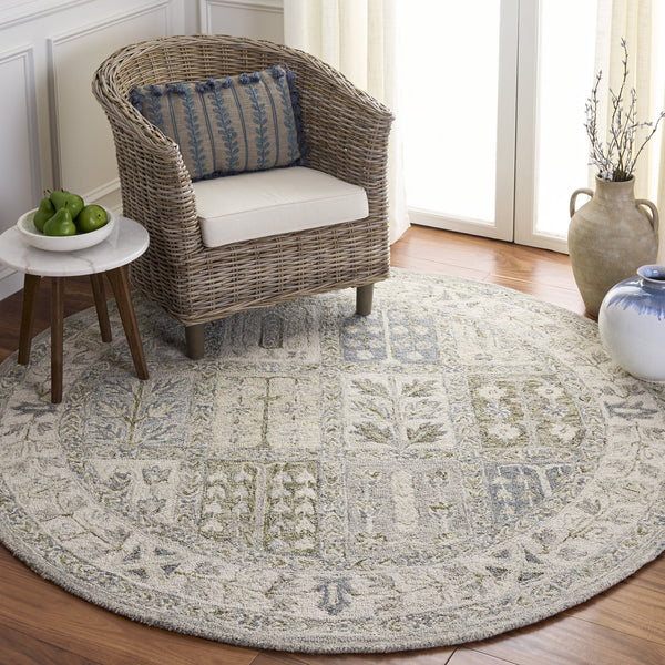 Safavieh Metro Hand-Tufted Wool-Cotton Rug In Calming Grey Beige Geometric-Traditional Design, Durable Comfort 4'-0" x 6'-0" MET756F-4