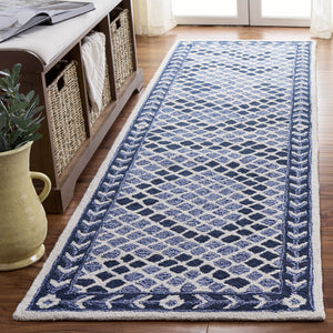 Safavieh Metro Hand-Tufted Round Rug In Navy And Ivory — Low-Profile Geometric Texture, Ethically Made India 6'-0" x 6'-0" MET758N-6R