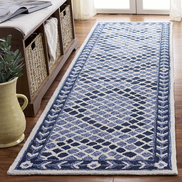 Safavieh Metro Hand-Tufted Round Rug In Navy And Ivory — Low-Profile Geometric Texture, Ethically Made India 6'-0" x 6'-0" MET758N-6R