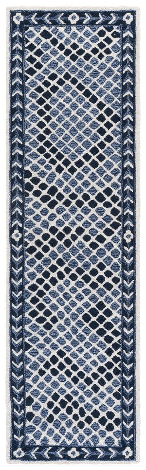 Safavieh Metro Hand-Tufted Round Rug In Navy And Ivory — Low-Profile Geometric Texture, Ethically Made India 6'-0" x 6'-0" MET758N-6R
