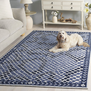Safavieh Metro Hand-Tufted Round Rug In Navy And Ivory — Low-Profile Geometric Texture, Ethically Made India 6'-0" x 6'-0" MET758N-6R