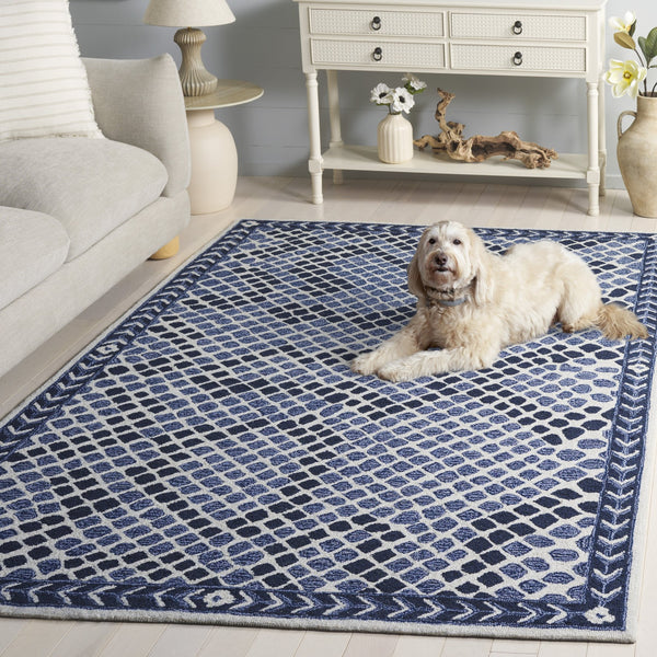 Safavieh Metro Hand-Tufted Round Rug In Navy And Ivory — Low-Profile Geometric Texture, Ethically Made India 6'-0" x 6'-0" MET758N-6R