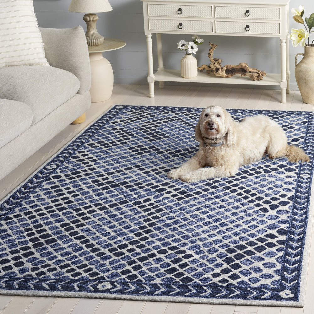 Safavieh Metro Hand-Tufted Navy Ivory Runner Rug — Minimalist Geometric Design, Low-Profile Plush For Hallways 2'-3" x 8'-0" MET758N-28