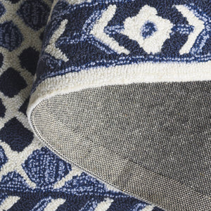 Safavieh Metro Hand-Tufted Round Rug In Navy And Ivory — Low-Profile Geometric Texture, Ethically Made India 6'-0" x 6'-0" MET758N-6R
