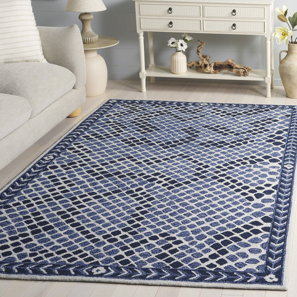 Safavieh Metro Hand-Tufted Round Rug In Navy And Ivory — Low-Profile Geometric Texture, Ethically Made India 6'-0" x 6'-0" MET758N-6R