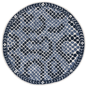Safavieh Metro Hand-Tufted Round Rug In Navy And Ivory — Low-Profile Geometric Texture, Ethically Made India 6'-0" x 6'-0" MET758N-6R