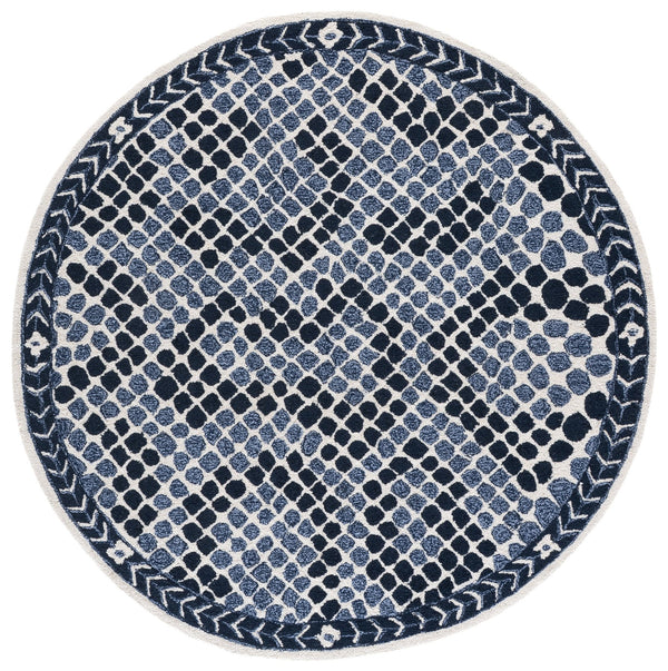 Safavieh Metro Hand-Tufted Round Rug In Navy And Ivory — Low-Profile Geometric Texture, Ethically Made India 6'-0" x 6'-0" MET758N-6R