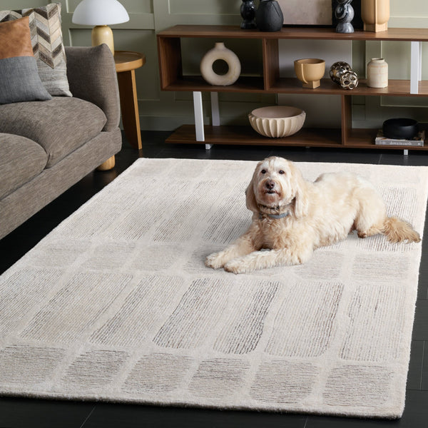 Safavieh Metro Hand-Tufted Ivory Grey Geometric Round Rug — Wool-Viscose Blend, Low-Profile 3/8" Pile, Durable Elegance 6'-0" x 6'-0" MET780A-6R