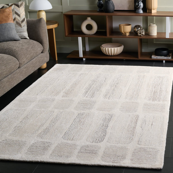 Safavieh Metro Hand-Tufted Ivory Grey Geometric Round Rug — Wool-Viscose Blend, Low-Profile 3/8" Pile, Durable Elegance 6'-0" x 6'-0" MET780A-6R