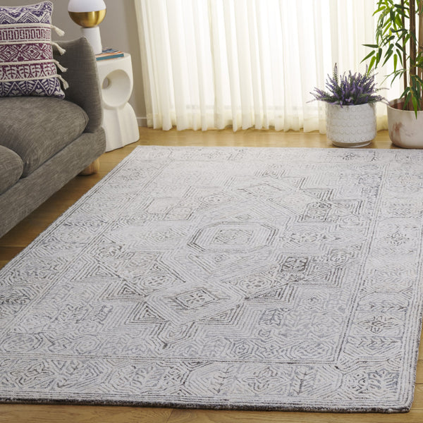 Safavieh Metro Hand-Tufted Grey Ivory Area Rug — Wool-Viscose Blend, Low Pile, Modern Geometric Elegance For Living Rooms 4'-0" x 6'-0" MET781F-4