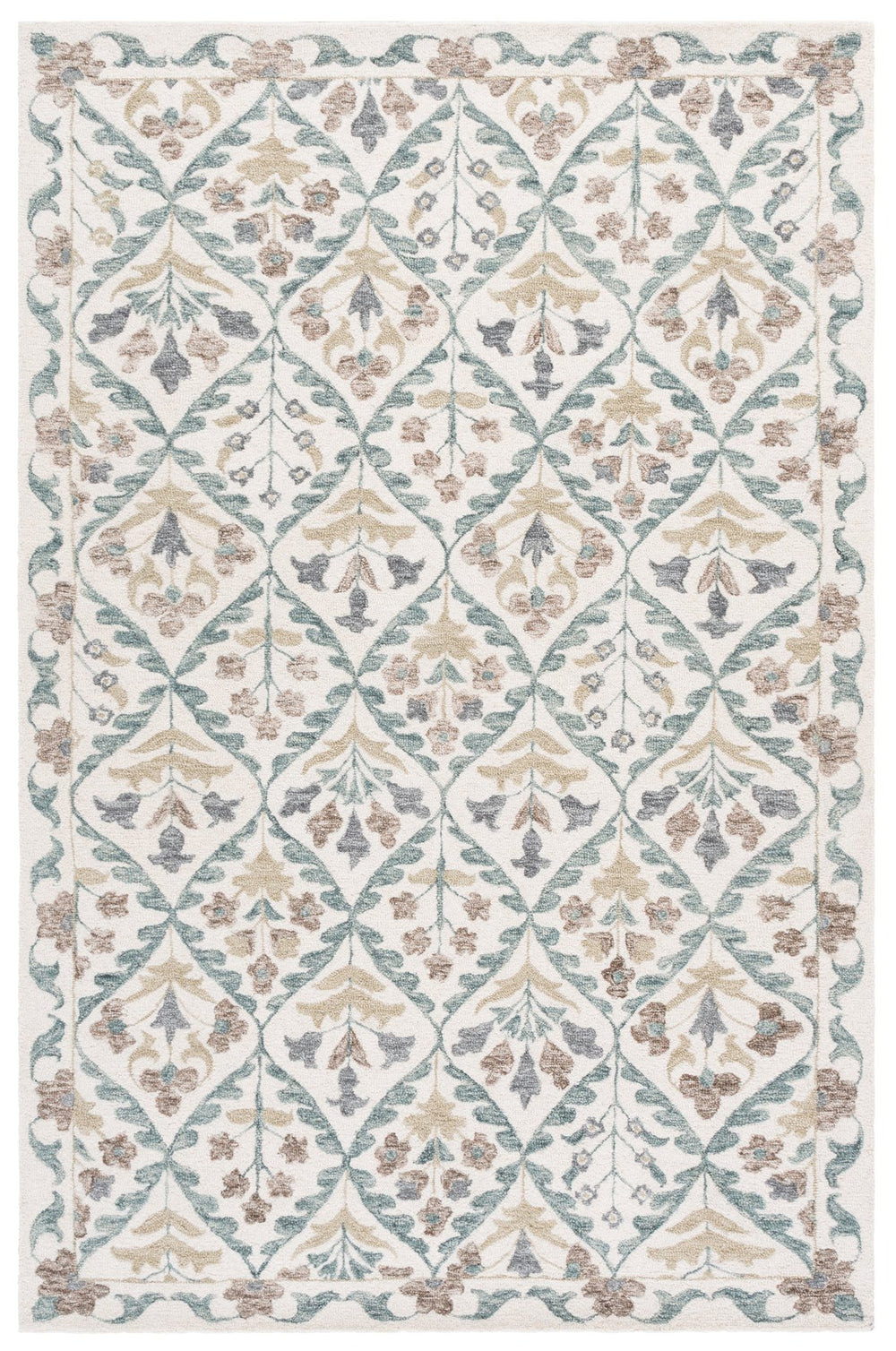 Safavieh Metro Hand-Tufted Ivory And Grey Wool Rug — Low-Profile 3/8" Pile, Transitional Floral Motif, Durable Elegance 4'-0" x 6'-0" MET811A-4