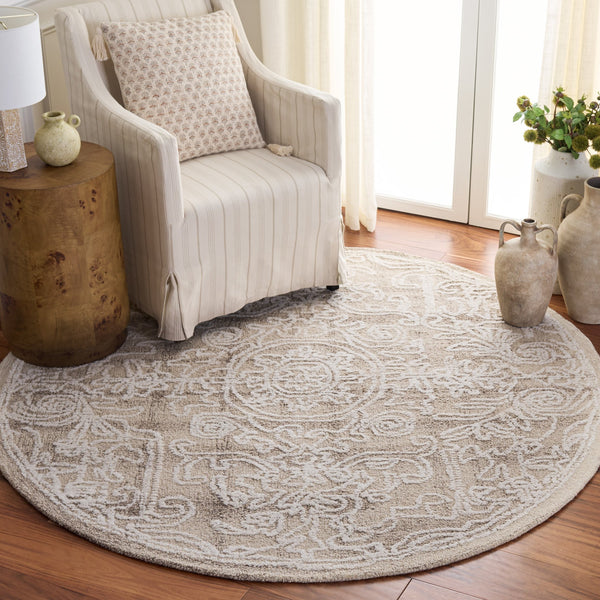 Safavieh Metro Hand‑Tufted Beige Ivory Round Rug — Wool‑Cotton Blend, Low‑Pile Elegance For Transitional Homes 6'-0" x 6'-0" MET812B-6R