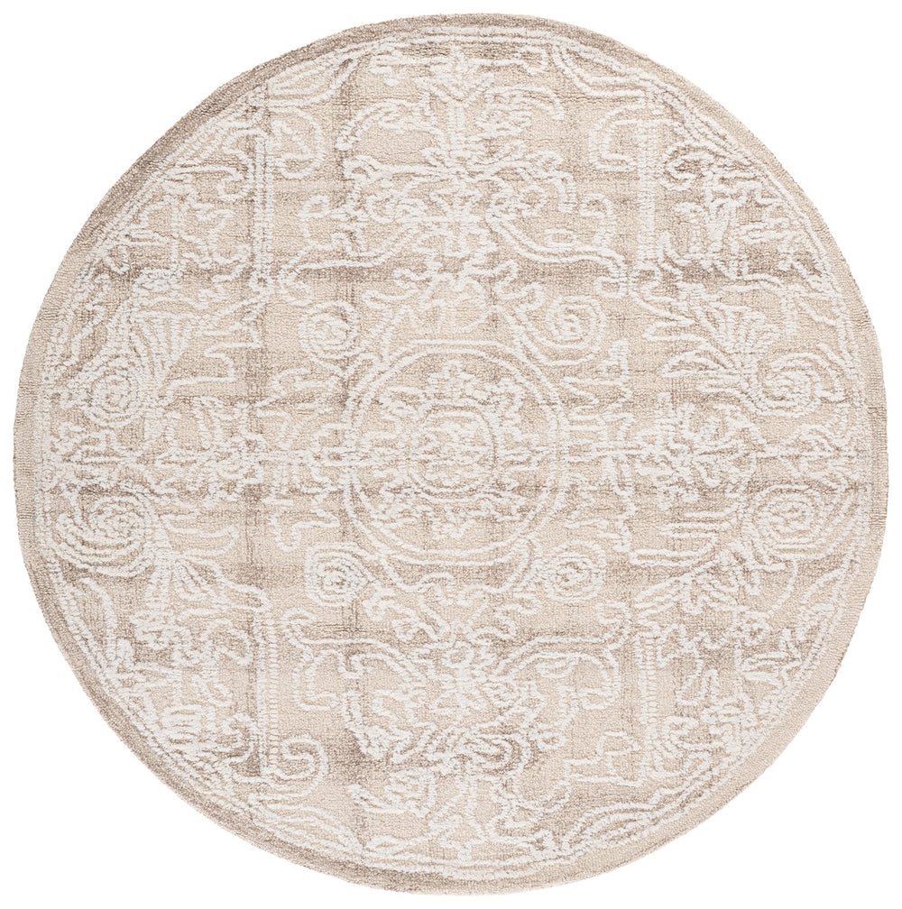Safavieh Metro Hand-Tufted Beige Ivory Area Rug – Wool-Cotton Blend, Low-Profile Floral Transitional Design 6'-0" x 6'-0" MET812B-6SQ