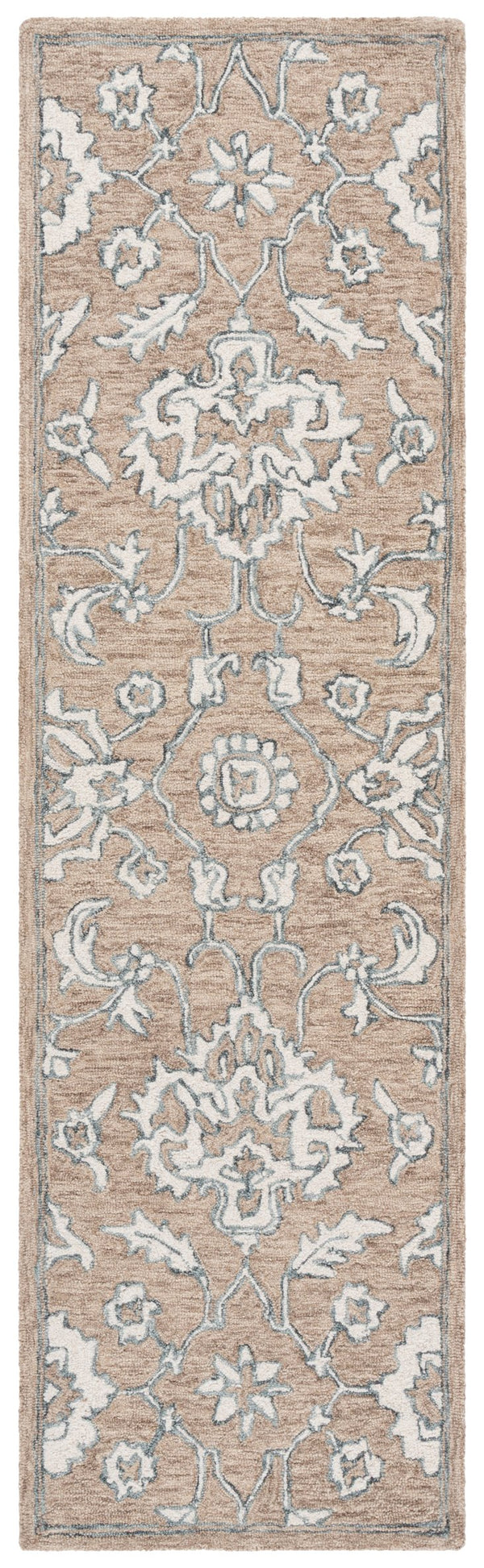Safavieh Metro Runner Rug - Timeless Floral Design In Neutral Tones - Hand-tufted Wool For Elegant Spaces Beige ,Ivory Wool Pile Met826b-28