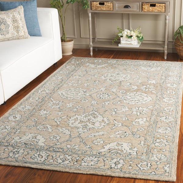 Safavieh Metro Runner Rug - Timeless Floral Design In Neutral Tones - Hand-tufted Wool For Elegant Spaces Beige ,Ivory Wool Pile Met826b-5