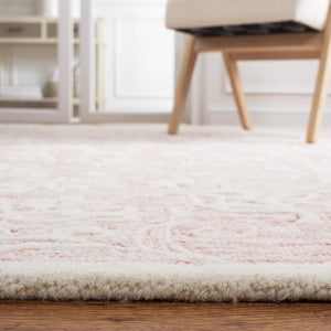 Safavieh Metro Hand‑Tufted Wool Cotton Rug 8X10 In Pink Ivory – Vintage Floral Design, Plush Low Pile, Non‑Slip 4'-0" x 4'-0" MET853U-4R