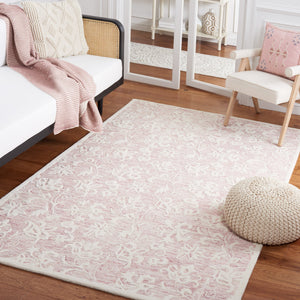 Safavieh Metro Hand‑Tufted Wool Cotton Rug 8X10 In Pink Ivory – Vintage Floral Design, Plush Low Pile, Non‑Slip 4'-0" x 4'-0" MET853U-4R
