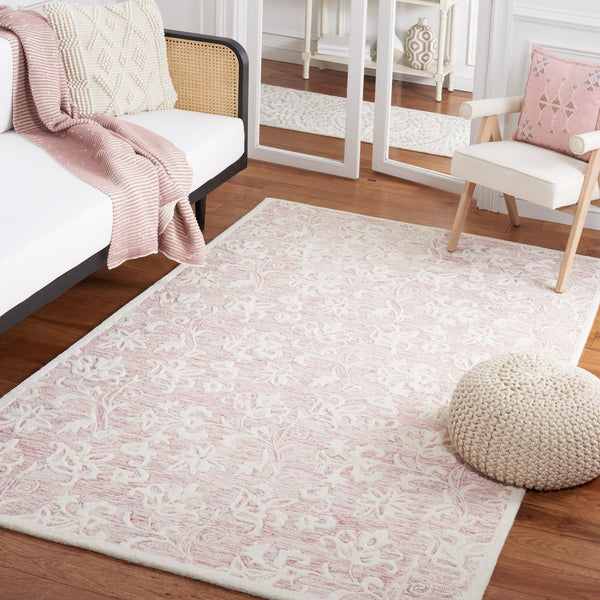 Safavieh Metro Hand‑Tufted Wool Cotton Rug 8X10 In Pink Ivory – Vintage Floral Design, Plush Low Pile, Non‑Slip 4'-0" x 4'-0" MET853U-4R
