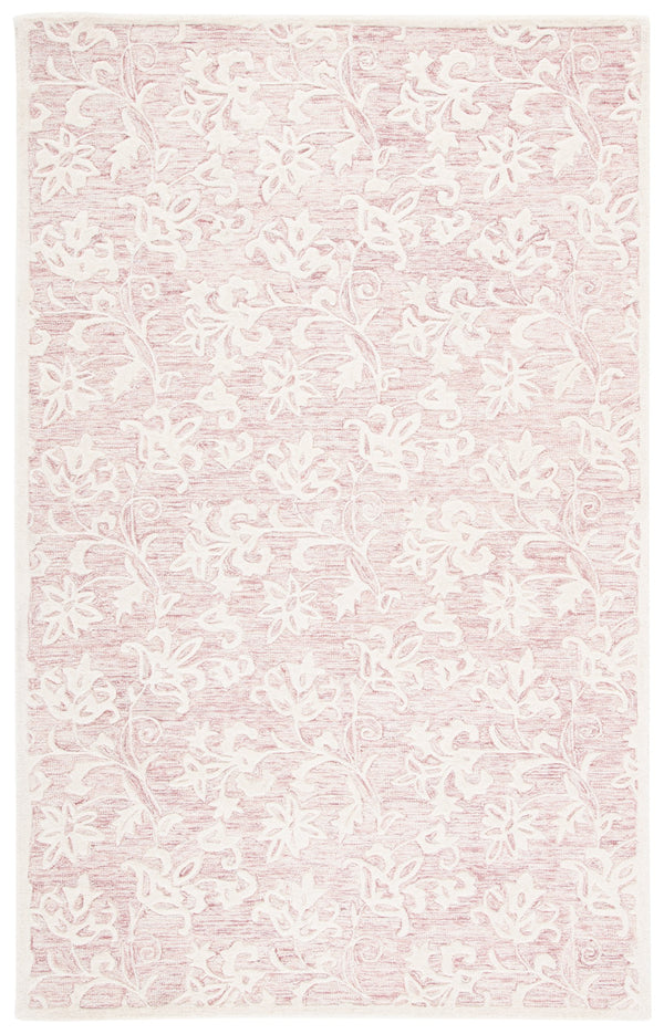 Safavieh Metro Hand‑Tufted Wool Cotton Rug 8X10 In Pink Ivory – Vintage Floral Design, Plush Low Pile, Non‑Slip 4'-0" x 4'-0" MET853U-4R