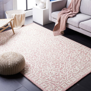 Safavieh Metro Hand-Tufted Pink Ivory Area Rug — Wool Cotton Low-Profile Vintage Elegance For Living Rooms 9'-0" x 12'-0" MET857U-9
