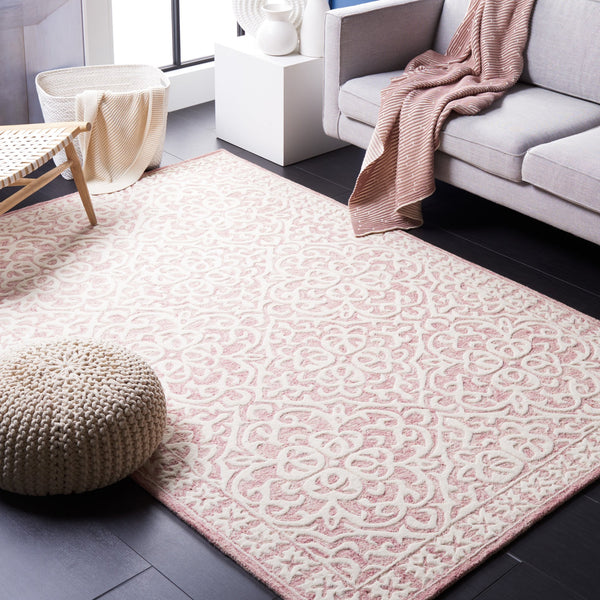 Safavieh Metro Hand-Tufted Pink Ivory Area Rug — Wool Cotton Low-Profile Vintage Elegance For Living Rooms 9'-0" x 12'-0" MET857U-9