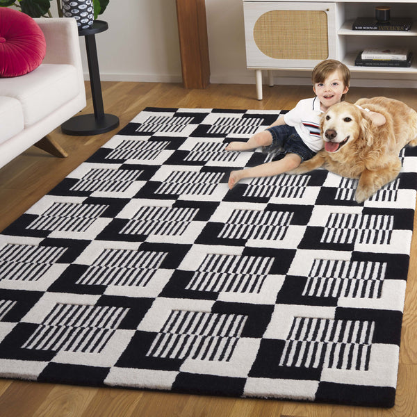 Safavieh Metro Hand-tufted Area Rug - Elegant Geometric Design In Black And Ivory For Modern Living Spaces Black ,Ivory 85% Wool,15% Cotton Met869z-3