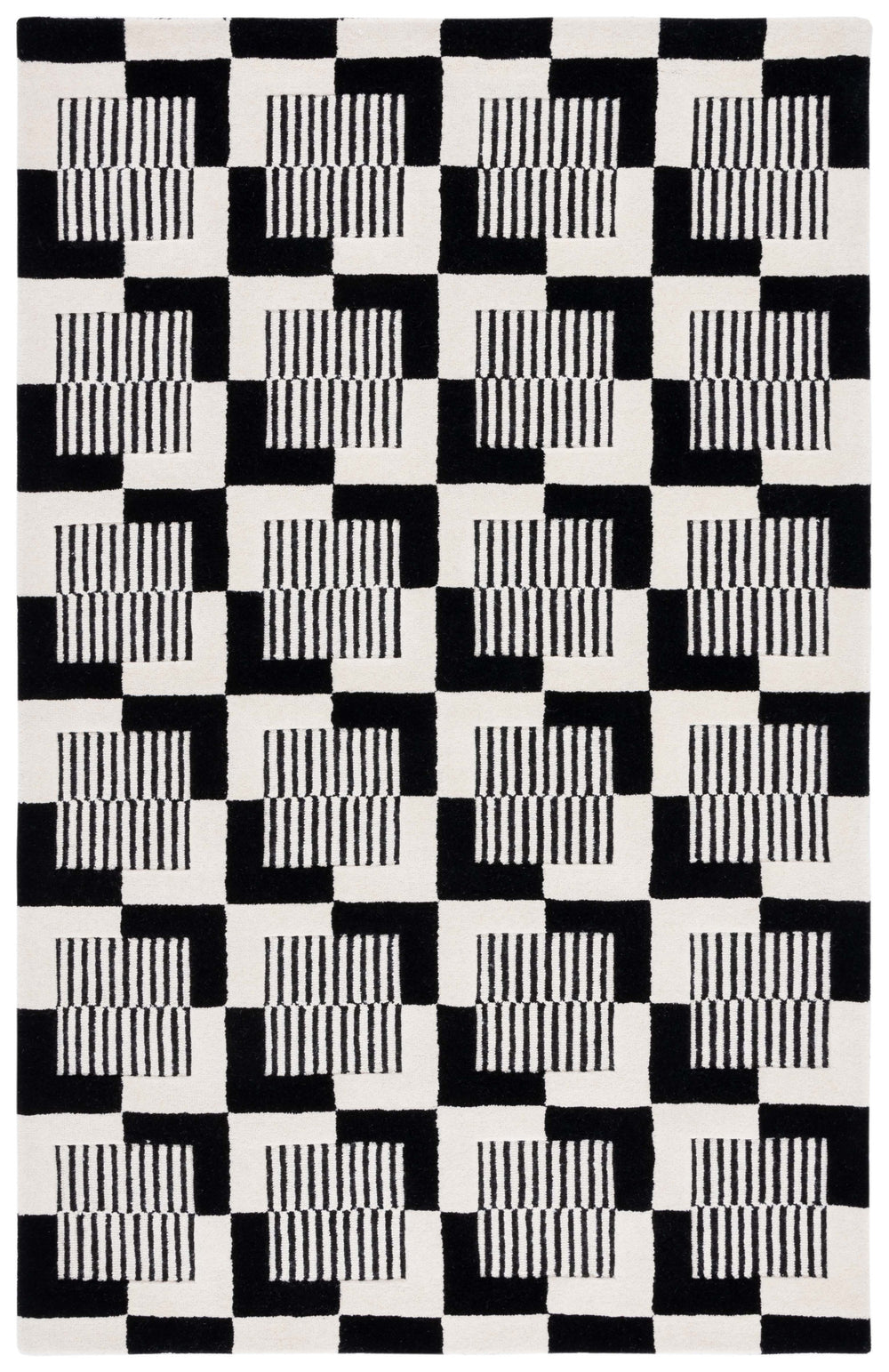 Safavieh Metro Hand-tufted Area Rug - Elegant Geometric Design In Black And Ivory For Modern Living Spaces Black ,Ivory 85% Wool,15% Cotton Met869z-3