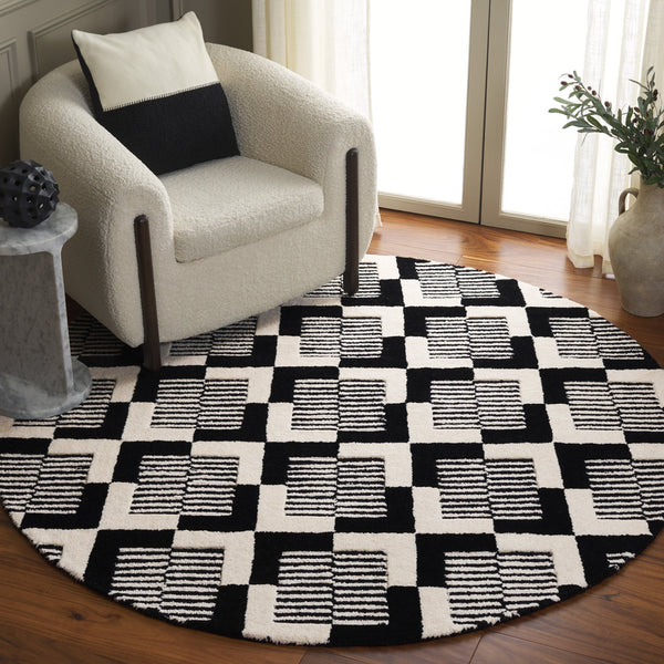 Safavieh Metro Hand-tufted Area Rug - Elegant Geometric Design In Black And Ivory For Modern Living Spaces Black ,Ivory 85% Wool,15% Cotton Met869z-3