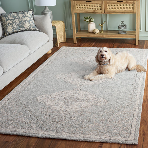 Safavieh Metro Hand-Tufted Grey Ivory Runner Rug, 85% Wool 15% Cotton, Low-Profile 3/8" Pile For Hallways 2'-3" x 9'-0" MET890F-29