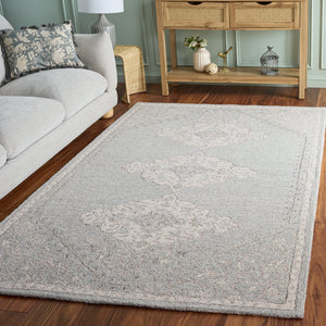 Safavieh Metro Hand-Tufted Grey Ivory Runner Rug, 85% Wool 15% Cotton, Low-Profile 3/8" Pile For Hallways 2'-3" x 9'-0" MET890F-29